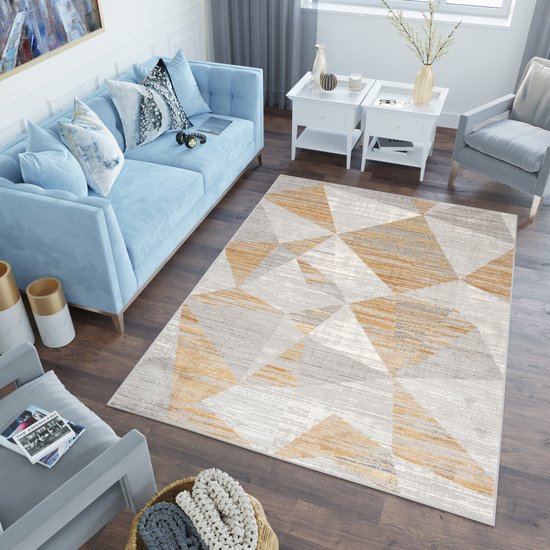 Tapiso Asthane Tapis Grijs Oranje Chambre Salon Tapis Taille - 300x400