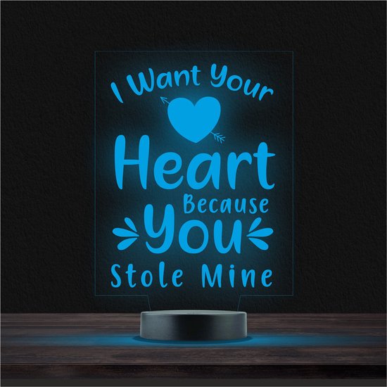 Led Lamp Met Gravering - RGB 7 Kleuren - I Want Your Heart because You Stole Mine