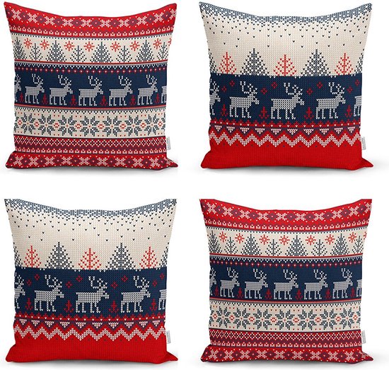 Zethome - Kussenhoezen Kerstpatroon - 43x43 cm - Set 4 Pieces - Christmas - Dubbelzijdig bedrukt - Soft Touch