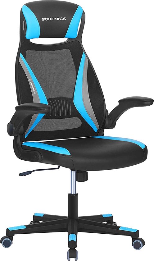 Segenn's Stylo bureaustoel - ergonomische bureaustoel - met netbekleding - armleuning in hoogte verstelbaar - 360° draaibaar - met wipfunctie - belastbaar tot 130 kg - zwart-licht-blauw-grijs