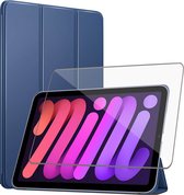 Hoes Blauw voor Apple iPad Mini 6 - Screenprotector Glas voor iPad Mini 6 - Mini 6 8.3 (2021) Trifold Book Case Screen Protector - Smart Cover Hoesje