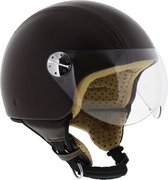 MT Retro helm Leer donker bruin scooterhelm snorfietshelm motorhelm XS