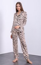 Satijn Dames Pyjama- Luxe Pyjamaset- Lingerie- Sexy- Nachtkleding Luipaard Print Maat S