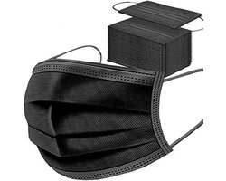 Wegwerp gezichtsmaskers - Mondmasker - Mondkapje - Zwarte mondkapjes mondmaskers 3 laags met elastiek - 50 stuks