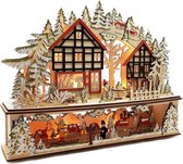 Kerstdorp | Traditioneel | Kerstdecoratie | Kerstversiering | Kerstverlichting | Hout | 45 x 10 x 37 cm