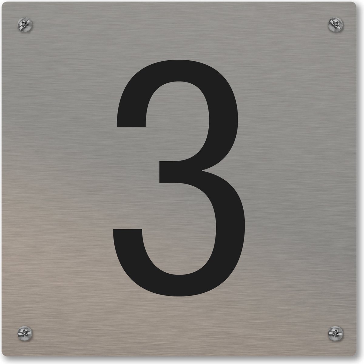Huisnummerbord - huisnummer 3 - voordeur - 12 x 12 cm - rvs look - schroeven - naambordje nummerbord