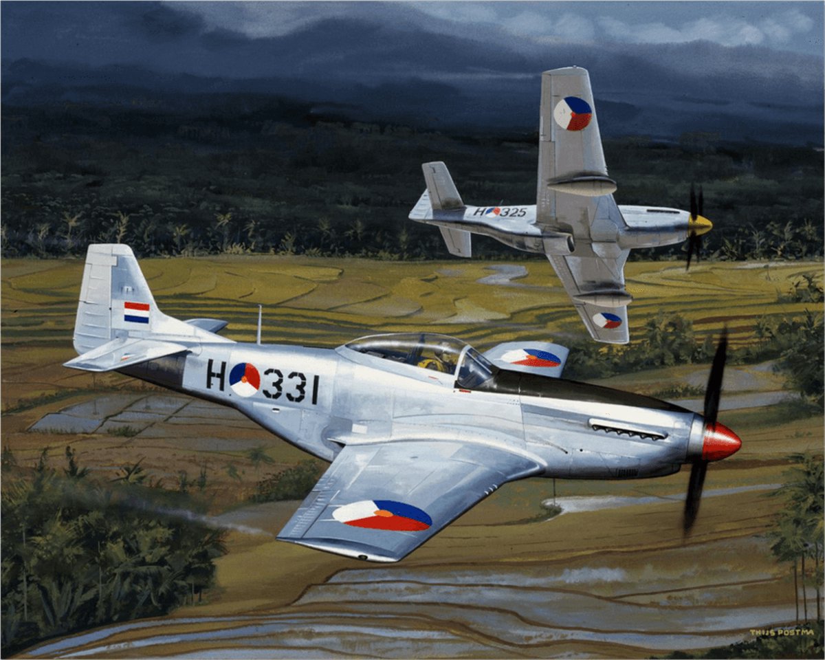 TP Aviation Art Thijs Postma - TP Aviation Art - Poster - North American P-51D Mustangs Indonesië - 40x50cm Kleur