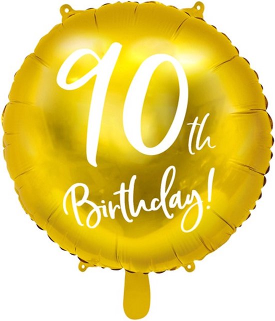 Folieballon 90 jaar goud verjaardag - 90th birthday - jubileum - 45cm.