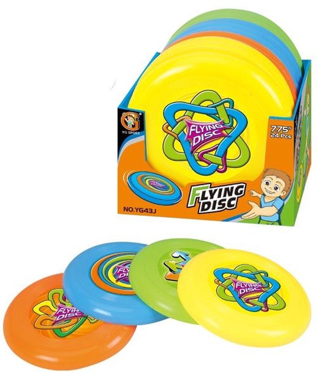 24 stuks Flying Disk - 20 cm - uitdeelcadeautje traktatie kinderverrassingen - geel groen blauw oranje