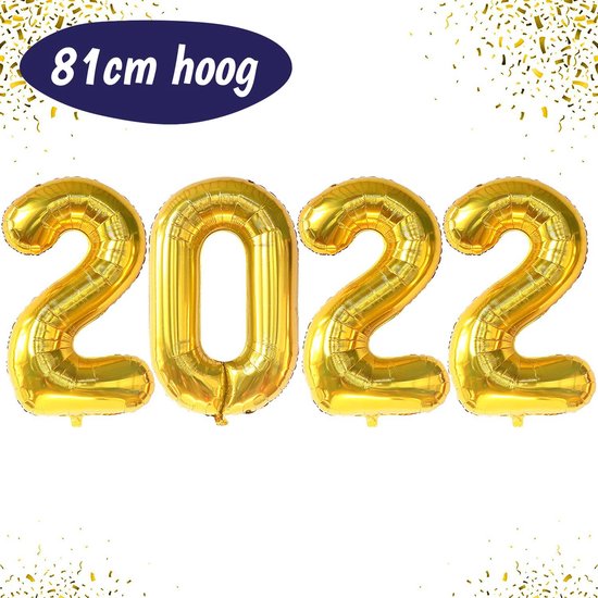 2022 Ballon - Folieballon - Oud en Nieuw Feest Artikelen - Folie Ballonnen Cijfers - 2021 Oudjaar Feest - Gouden Nieuwjaar Versiering - Geslaagd - Diploma - Kerst Decoratie - XXL - 81cm x 160cm - Goud