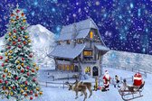 Diamond painting pakket | Kerst | Kerstman, kerstboom en rendieren | 75 x 50 CM | Vierkante steentjes