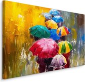 Schilderij - Mensen met Paraplu, Multikleur (print op canvas)
