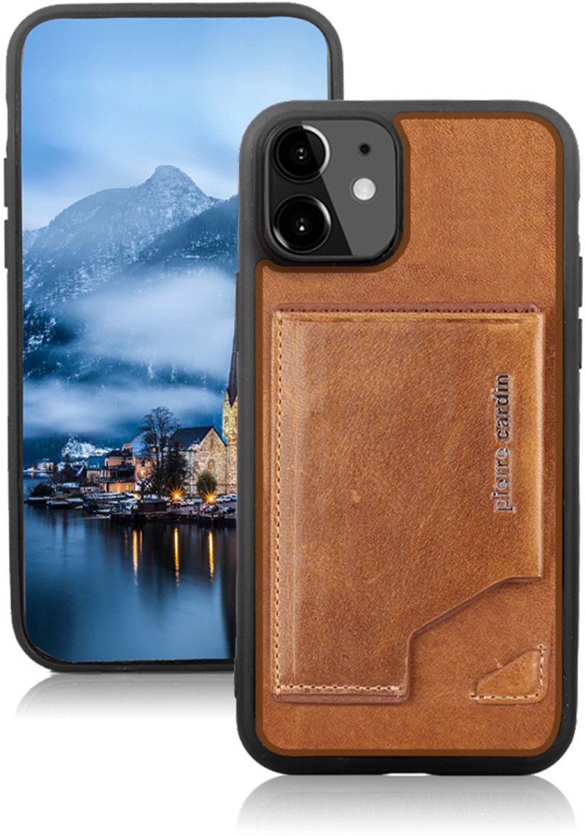 Bruin hoesje van Pierre Cardin - Backcover -iPhone 12 Mini - Echt leder
