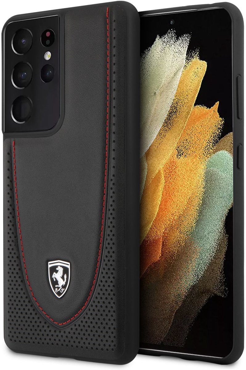 Zwart hoesje Ferrari - Backcover - Samsung Galaxy S21 Ultra - Off Track Stitch Line