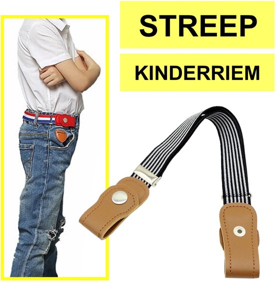 Fako Fashion® - Kinderriem Zonder Gesp - Gespvrije Riem Kinderen - Elastische Riem - Rekbare Riem - Broekriem Zonder Gesp - Stretch Riem - Gestreept Fijn Zwart/Wit