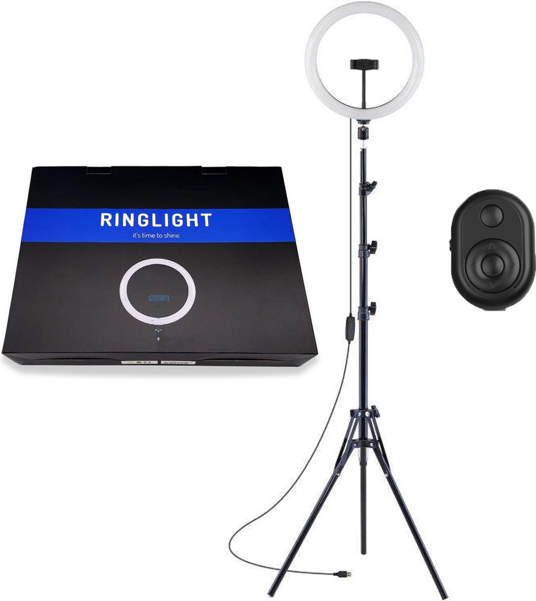 Pochon Bleu® Ringlamp - 12 inch - Verstelbare Statief 50-200cm - Afstandsbediening - Telefoonhouder - LED Ringflitser - USB - Pochon Bleu