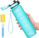 Waterfles - 1000ml -BPA vrij - waterfles met reinigingsborstel - Groen