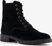 Hush Puppies suede dames veterboots - Zwart - Maat 39 - Echt leer