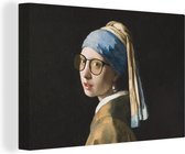 Canvas schilderij 180x120 cm - Wanddecoratie Meisje met de parel - Vermeer - Bril - Muurdecoratie woonkamer - Slaapkamer decoratie - Kamer accessoires - Schilderijen