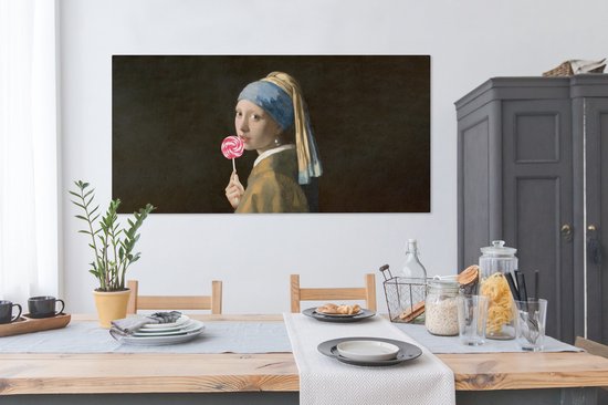Tableau Peinture sur Toile - Fille à la Perle - Snoep - 160x80 cm - Décoration murale
