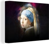 Canvas Schilderij Meisje met de parel - Vermeer - Mist - 80x60 cm - Wanddecoratie