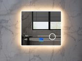 Mawialux LED Badkamerspiegel - Dimbaar - 80x70cm - Rechthoek - Verwarming - Digitale Klok - Vergroot spiegel - Bluetooth - Myla