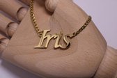 Bixorp Me Ketting met naam hanger Iris Goudkleurig - Stainless Steel / Roestvrij Staal ketting - Cadeau voor haar