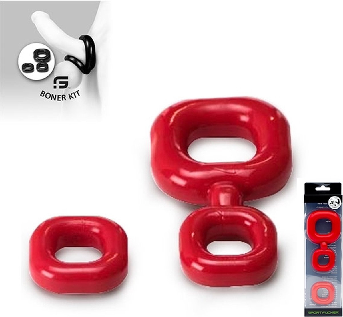 Goedkoopste Sport Fucker Boner Kit Cockring en Ballstretcher - rood