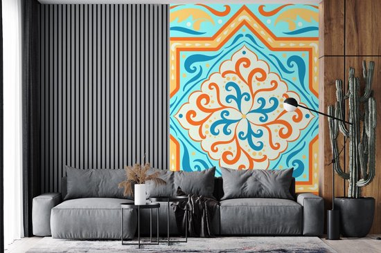 Motif carré à mesurer et friser sur fond bleu clair 225x350 cm