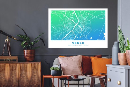 Muurstickers - Sticker Folie - Stadskaart - Venlo - Nederland - Blauw - 120x80 cm - Plakfolie - Muurstickers Kinderkamer - Zelfklevend Behang - Plattegrond - Zelfklevend behangpapier - Stickerfolie