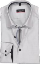 ETERNA modern fit overhemd - twill structuur heren overhemd - grijs (zwart contrast) - Strijkvrij - Boordmaat: 45