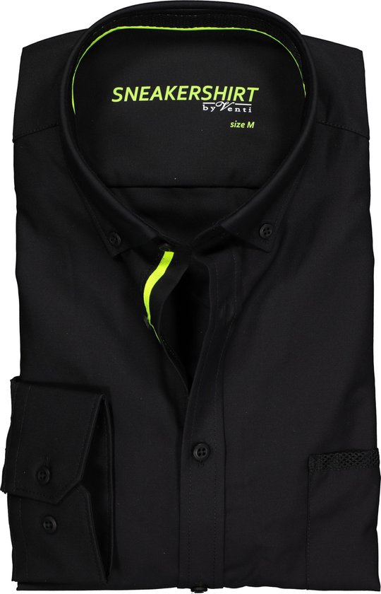 VENTI modern fit overhemd - zwart (neon contrast) - Strijkvriendelijk - Boordmaat: 38