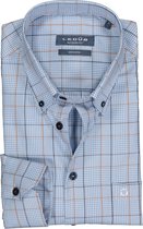 Ledub overhemd modern fit overhemd - twill - lichtblauw met bruin en wit geruit - Strijkvrij - Boordmaat: 42
