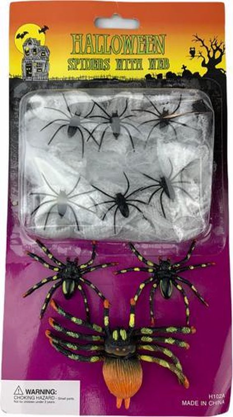 Halloween decoratie Spinnenweb met 9 spinnen