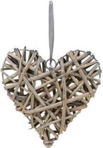 Hart in riet - Decoratie rieten hart - om op te hangen - Wit & Grey-wash - diameter 12 cm - 2 stuks