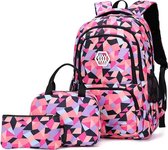 3set School Backpack - meisjes - flora rugzak pink black- with 16.5inch laptop space - 35L - Large