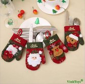 Kersthandschoen bestekhouder - Kerst bestekhandschoen - Bestekhouder Kerstmutsjes Kersthandschoentjes - kersttafel decoratie - 4 persoons