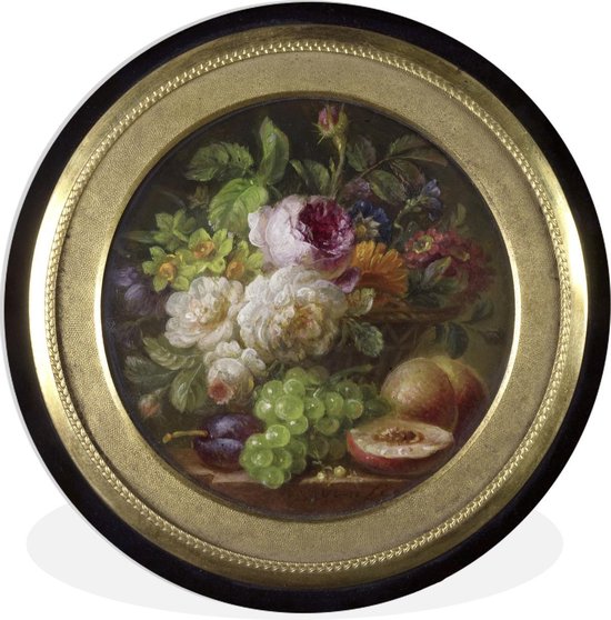 WallCircle - Wandcirkel ⌀ 60 - Stilleven met bloemen en vruchten - Willem van Leen - Ronde schilderijen woonkamer - Wandbord rond - Muurdecoratie cirkel - Kamer decoratie binnen - Wanddecoratie muurcirkel - Woonaccessoires