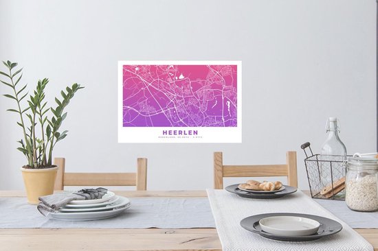 Stickers muraux - Plan de la ville - Heerlen - Violet - 60x40 cm - Feuille adhésive - Carte