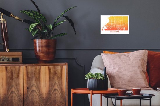 Stickers muraux - Plan de la ville - Lelystad - Oranje - Nederland - 30x20 cm - Feuille adhésive - Carte