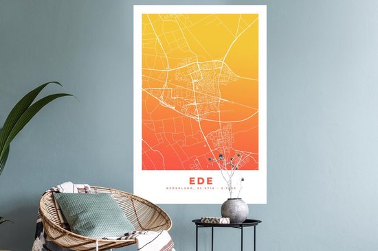 Stickers muraux - Plan de la ville - Ede - Nederland - Jaune - 60x90 cm - Feuille adhésive - Carte
