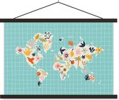 Wanddecoratie - Wereldkaart - Bloemen - Matisse - Schoolplaat - 120x80 cm - Textielposter - Textiel poster