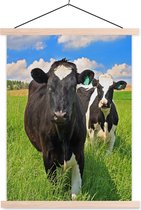 Posterhanger incl. Poster 40x53 cm - Schoolplaat - Koe - Gras - Natuur - Dieren - Textielposter - Blanke latten