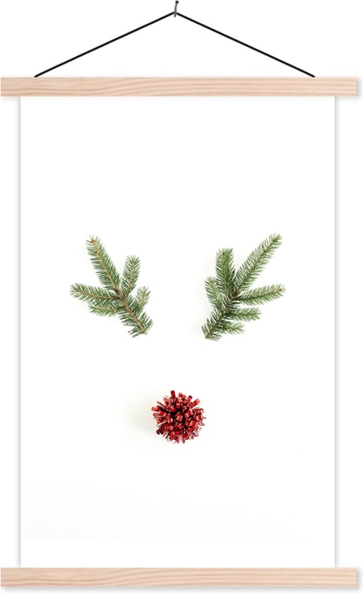 Posterhanger incl. Poster 40x60 cm - Schoolplaat - Kerst - Takken - Kerstdecoratie - Textielposter - Blanke latten