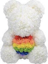 XXL Rozen Teddy Beer 38 cm - Rose Bear - Rose Teddy - Liefde - Regenboog vlag - Verjaardag - Valentijn Cadeau - Kerst - Sinterklaas - lhbtiq+ - Lesbisch, homoseksueel biseksueel tr