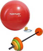 Tunturi - Fitness Set - Halterset 20 kg incl stang - Gymball Rood 55 cm