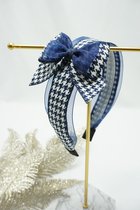 Haarband - Pied de Poule – Kleur Blauw Wit - Luxe - Haarstrik - Bows and Flowers