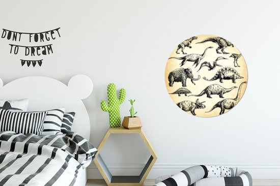 Illustration d'une collection de dinosaures Sticker papier peint cercle mural 80x80 cm / cercle papier peint / cercle mural / cercle vivant - autocollant et coupe ronde