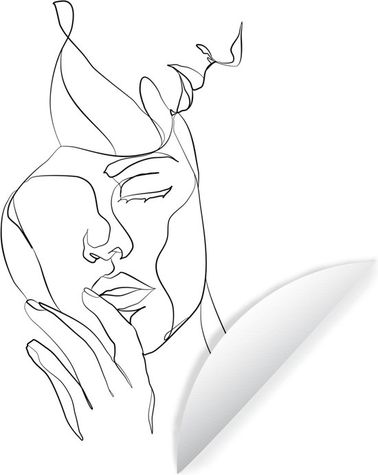 WallCircle - Muurstickers - Behangcirkel - Abstracte line art van een vrouw en een man vierkant - 50x50 cm - Muurcirkel - Zelfklevend - Ronde Behangsticker