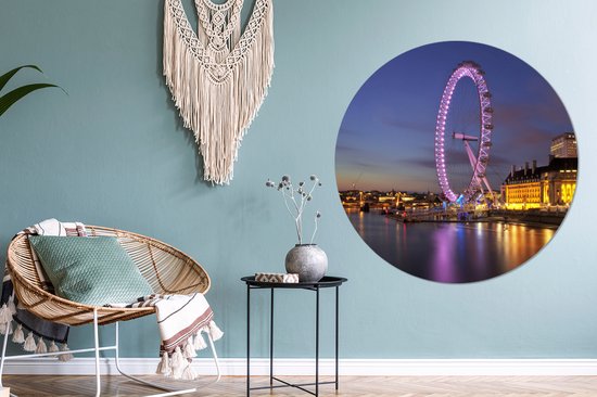 WallCircle - Wandcirkel ⌀ 120 - Londen - London Eye - Roze - Reuzenrad - Ronde schilderijen woonkamer - Wandbord rond - Muurdecoratie cirkel - Kamer decoratie binnen - Wanddecoratie muurcirkel - Woonaccessoires XXL